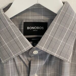 Bonobos Men’s Windowpane Black/Grey Stretch Shirt 17 1/2 35